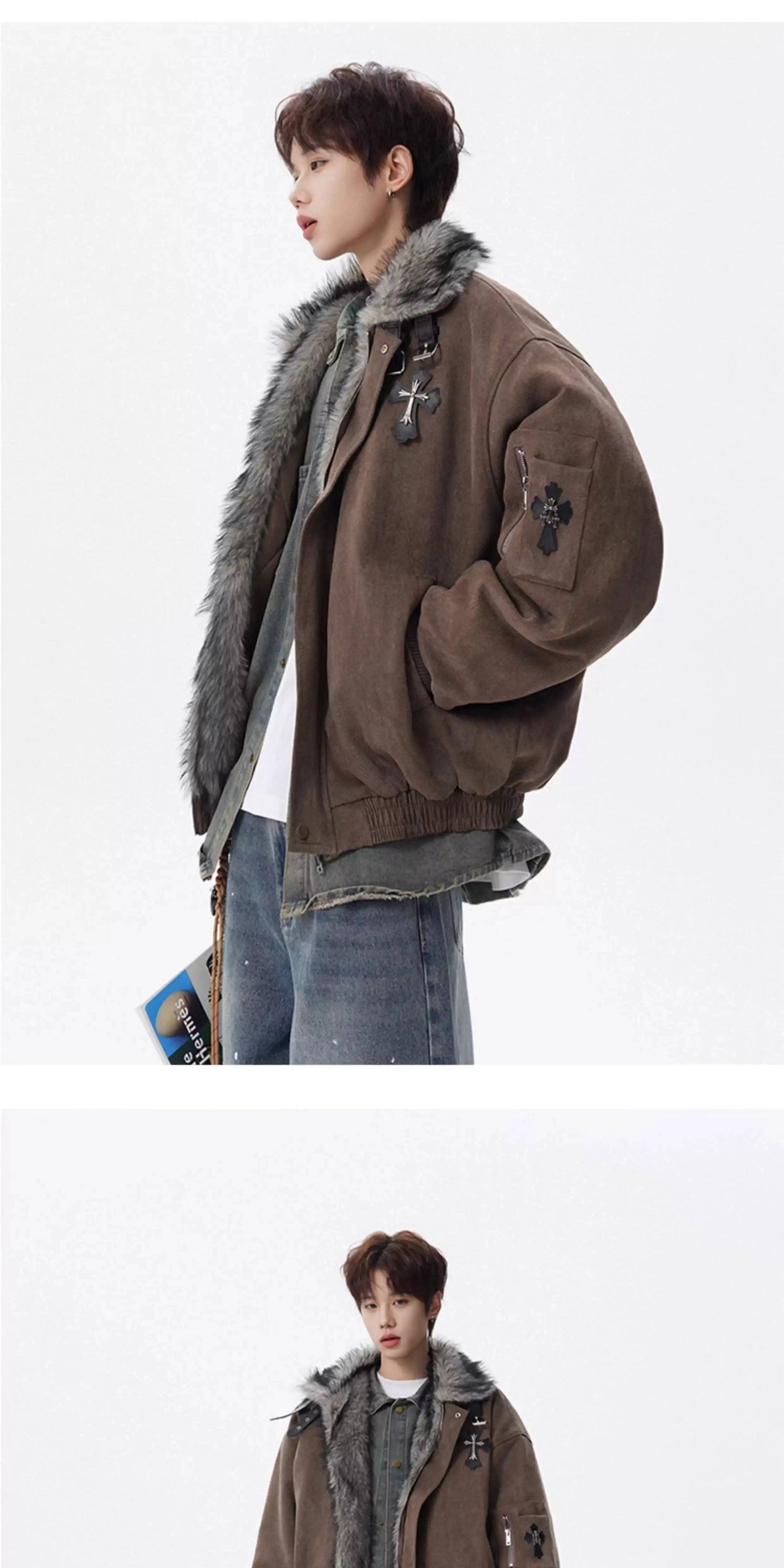 PFNW Fashion Versatile Warm Coat Autumn Winter New Men's Fur Collar High Quality Thick Cotton Jacket 28L1062