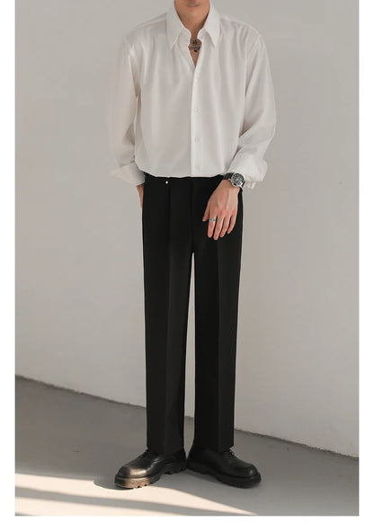 Black White Shirt Men Fashion Social Mens Dress Shirt Korean Loose Long Sleeved Shirt Mens Office Formal Shirts Ice Silk M-2XL