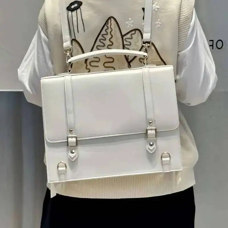 PU Leather Japanese Brown Ita Backpacks Transparent Jk Lolita Pain Bags Flap Pocket Student Shoulder Bags Preppy Style Bag Girls
