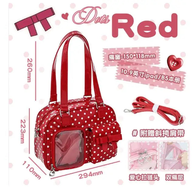 Japanese New Girls Silver Shoulder Bag Large Capacity Ribbon Itabag Student Women's Satin Messenger Bag Leather Backpacks