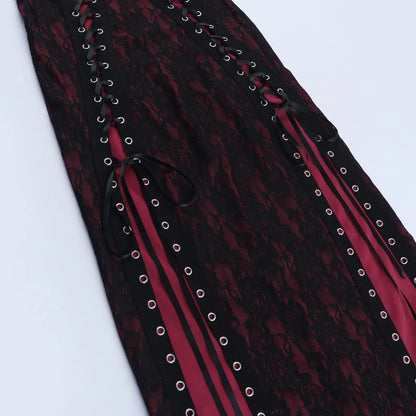 Women's Red Gothic Hollow-Out Strap Dress