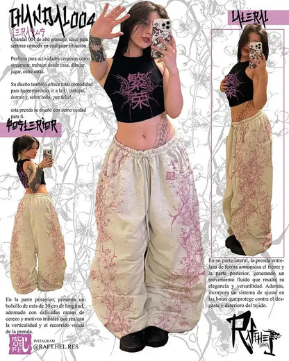 Equinox Flower Japanese Leisure Pants Manga Printing Men Women Slacks Trousers Y2K Gothic Wide Pants