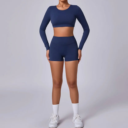 Crop Top Women Long Sleeve Tees 2026 Gym Shirt Padding Sports T-shirts Push Up Yoga Clothing Black White Blue Coffee Gray Navy