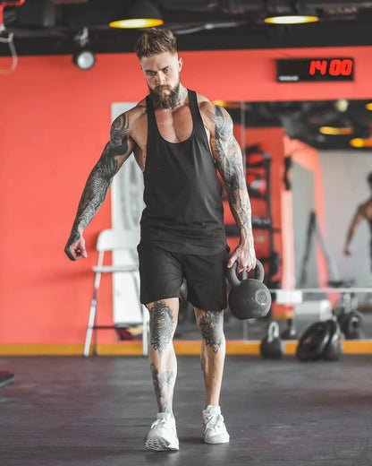 Men’s Gym Stringer Tank Top – Muscle Fit Sleeveless Workout Shirt, Deep Scoop Neck Racerback for Bodybuilding & Training