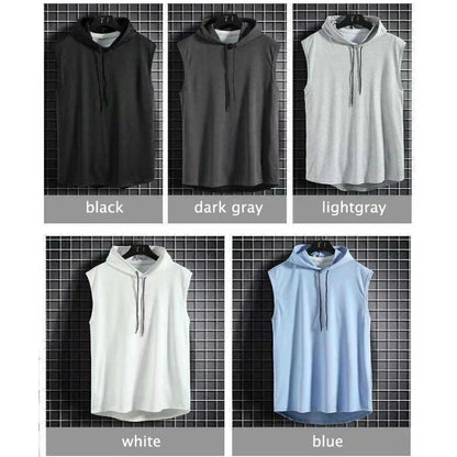 Vest Sleeveless Tees Hooded Woman Men's Tank Tops Male T-Shirt Gym Training Exercise Sport Shirt Korean Style Casual Solid Color