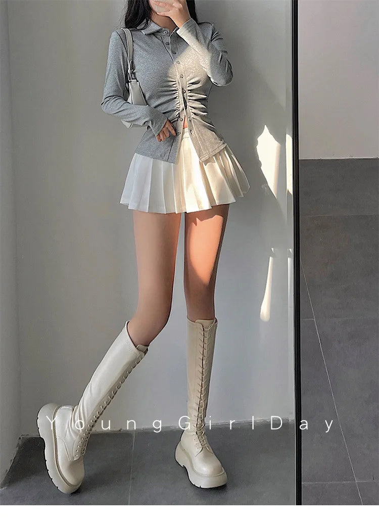  Pleated Skirt with Shorts Women Sexy High Waist White Black A-line Korean Gyaru Mini Tennis Skirt School Girl Summer