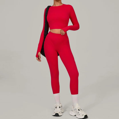 Long Sleeve Shirt Yoga Sets Sports Crop Tops Fitness Hip High Waist Skinny Running Workout Gym Leggings Women Activewear XP160