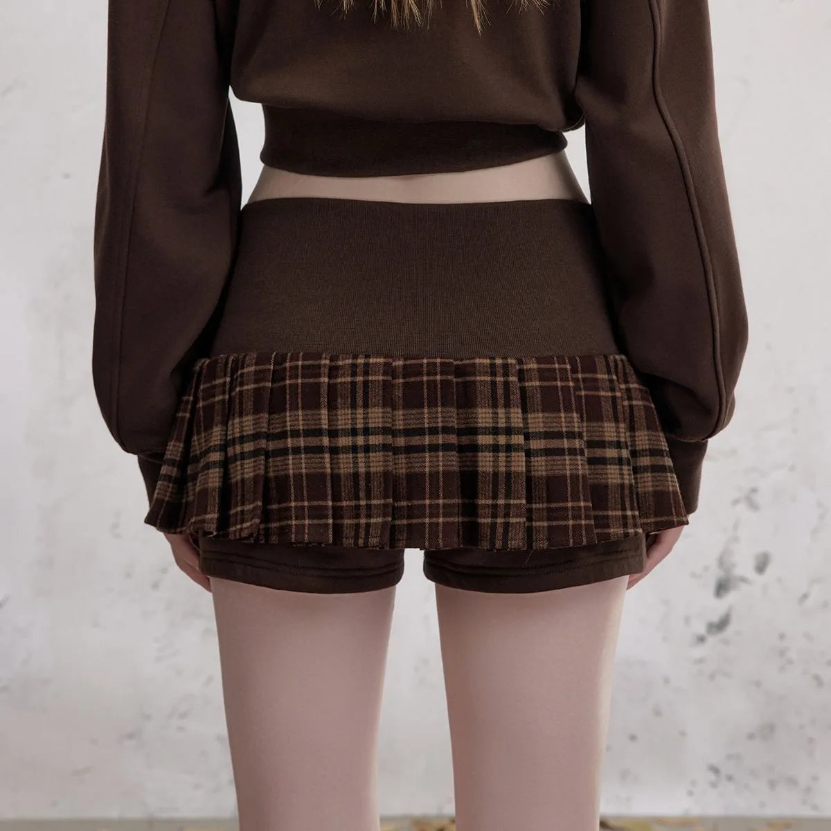 New Y2K American Brown Embroidered Ribbed Elastic Waist Short Skirt Women Harajuku Retro Plaid Gothic Sexy Low Waist Mini Skirt
