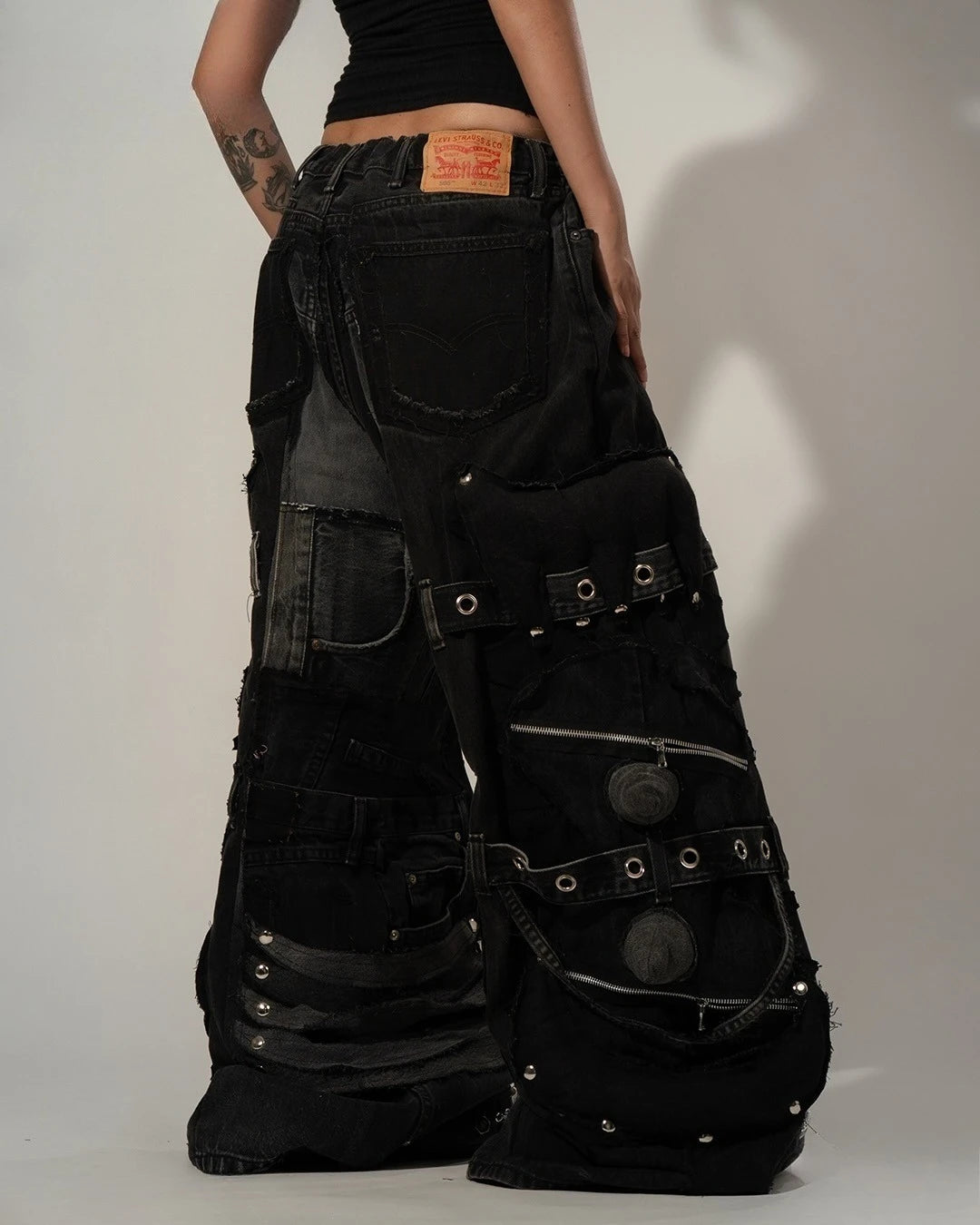 Women's Y2K Gothic Rivet Wide-Leg Baggy Jeans