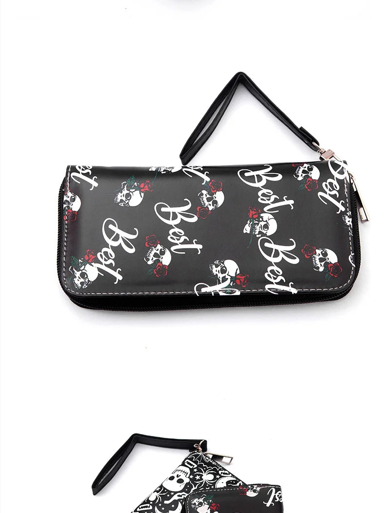 New Punk Style Skull Wallet Black Gothic Pu Leather Women Men Wallet Ghost Printing Purse Unique Design Stylish Long Wallets