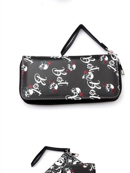 New Punk Style Skull Wallet Black Gothic Pu Leather Women Men Wallet Ghost Printing Purse Unique Design Stylish Long Wallets