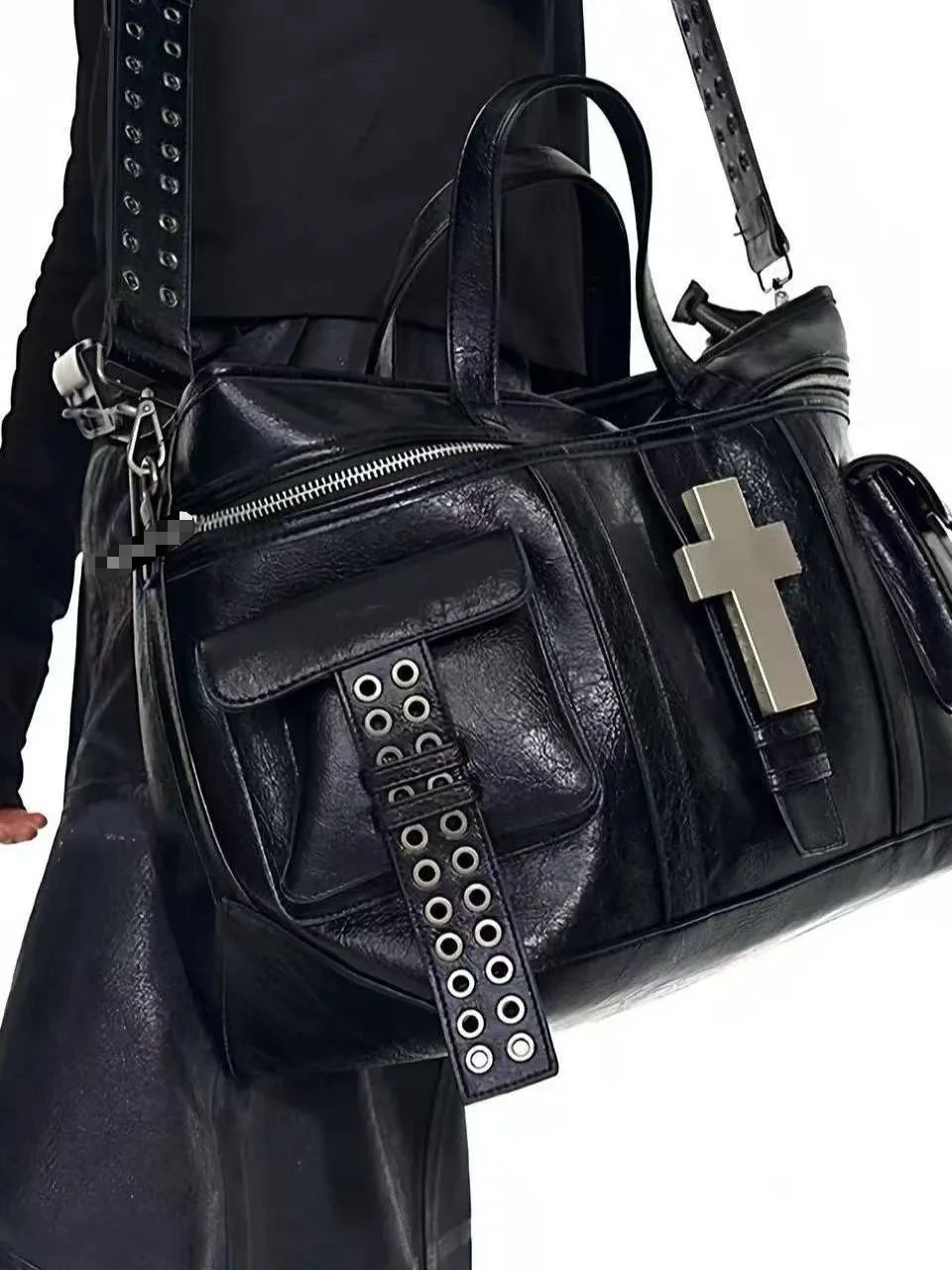 Trendy Unisex Crossbody Leather Handbag Shoulder Bag Satchel Bag Bursting Leather Male Female Model Summer Season Zipper Closure