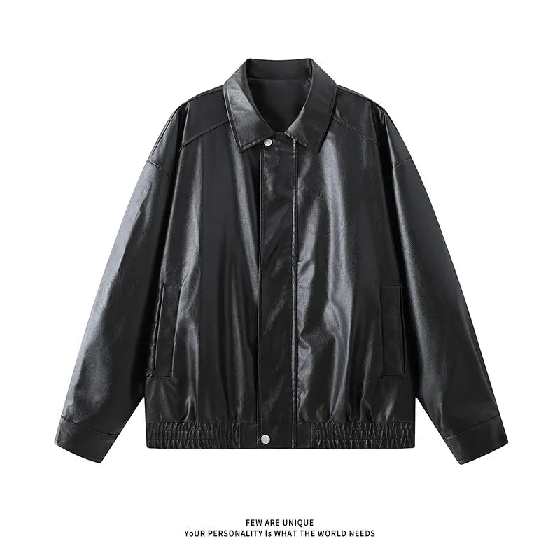 Youth Fashion Men Leather Jacket Casual Zipper Black Motorcycle Waterproof Windproof Pu Bomber Coat