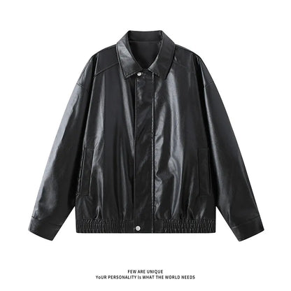 Youth Fashion Men Leather Jacket Casual Zipper Black Motorcycle Waterproof Windproof Pu Bomber Coat