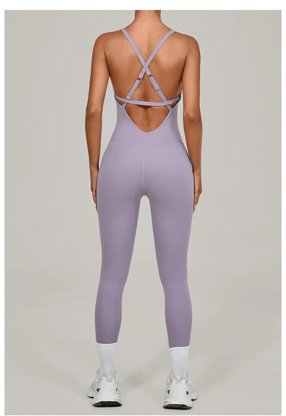 Women's Workout Backless Purple Jumpsuit