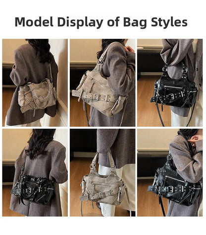 Fashionable Large Capacity Rivet Street Style Women's Tote Bag Shoulder Crossbody Bag Durable Polyester  Commuter Bag