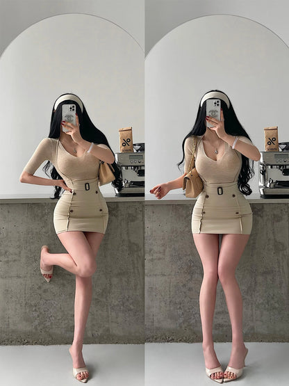Women's High-Waist Belted Mini Skirt