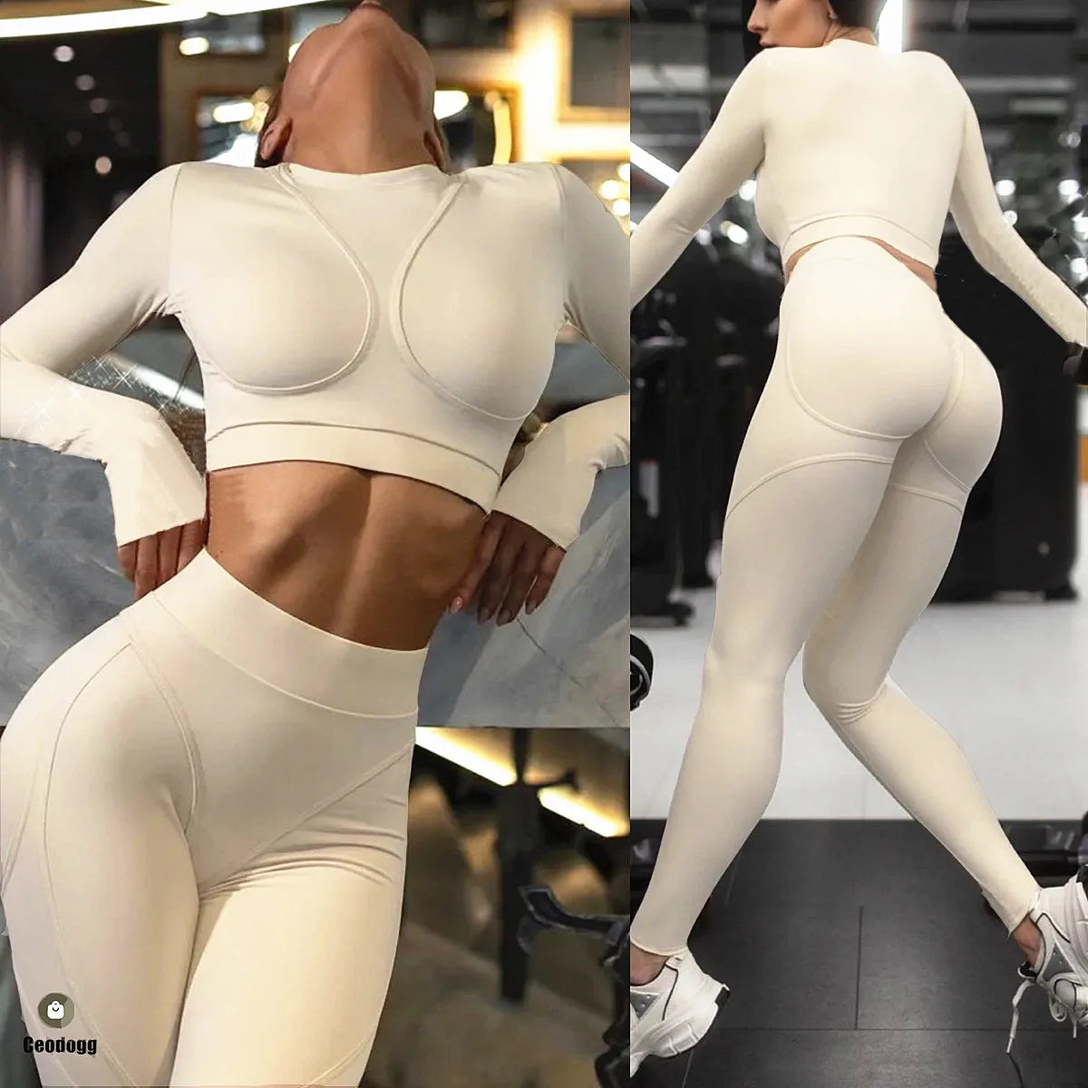 Long Sleeve Shirt Yoga Sets Sports Crop Fitness Hip High Waist Skinny - APEX RITUAL women's leggings