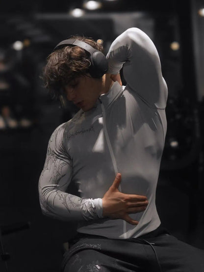 American Trendy Men'S Sportswear 2026 New Model Gym Fitness Tight-Fitting Clothes, Fitness Zipper Stand-Up Collar T-Shirt