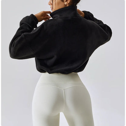 Apex Ritual Women's Fleece Zip Hoodie – Cropped Stand-Collar Training Jacket