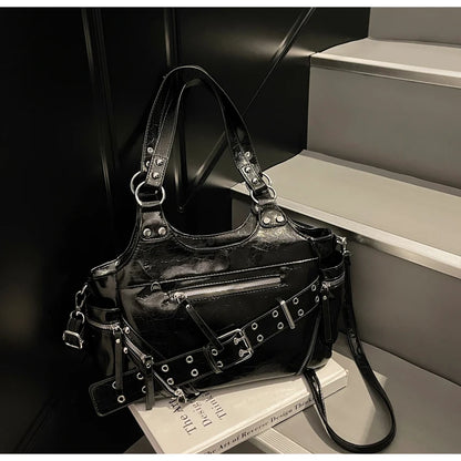 Fashionable Large Capacity Rivet Street Style Women's Tote Bag Shoulder Crossbody Bag Durable Polyester  Commuter Bag