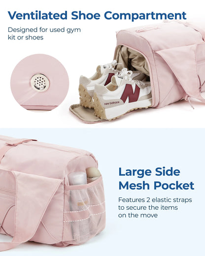 BAGSMART Gym Bag for Women Lightweight Duffel with Shoe Compartment Yoga Travel Tote Bag with Wet Pocket