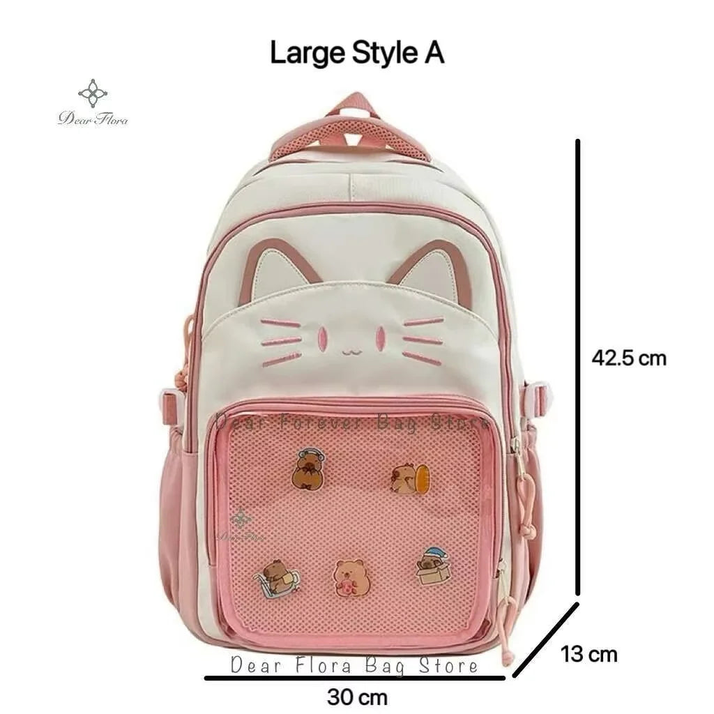 Y2K Cute Cat Ita Backpacks Large Capacity Knapsack Casual Girl Transparent DIY Display Rucksack Cartoon Trendy Travel Schoolbags