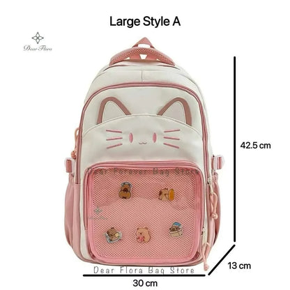 Y2K Cute Cat Ita Backpacks Large Capacity Knapsack Casual Girl Transparent DIY Display Rucksack Cartoon Trendy Travel Schoolbags