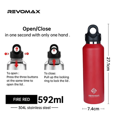 RevoMax-Double Wall Insulated Water Bottle, Outdoor Travel Sports Bottles, Stainless Steel Thermos for Tea, Thermal Cup, 600ml