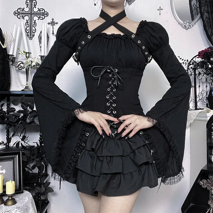 Women's Gothic Bell-Sleeve Halter Top