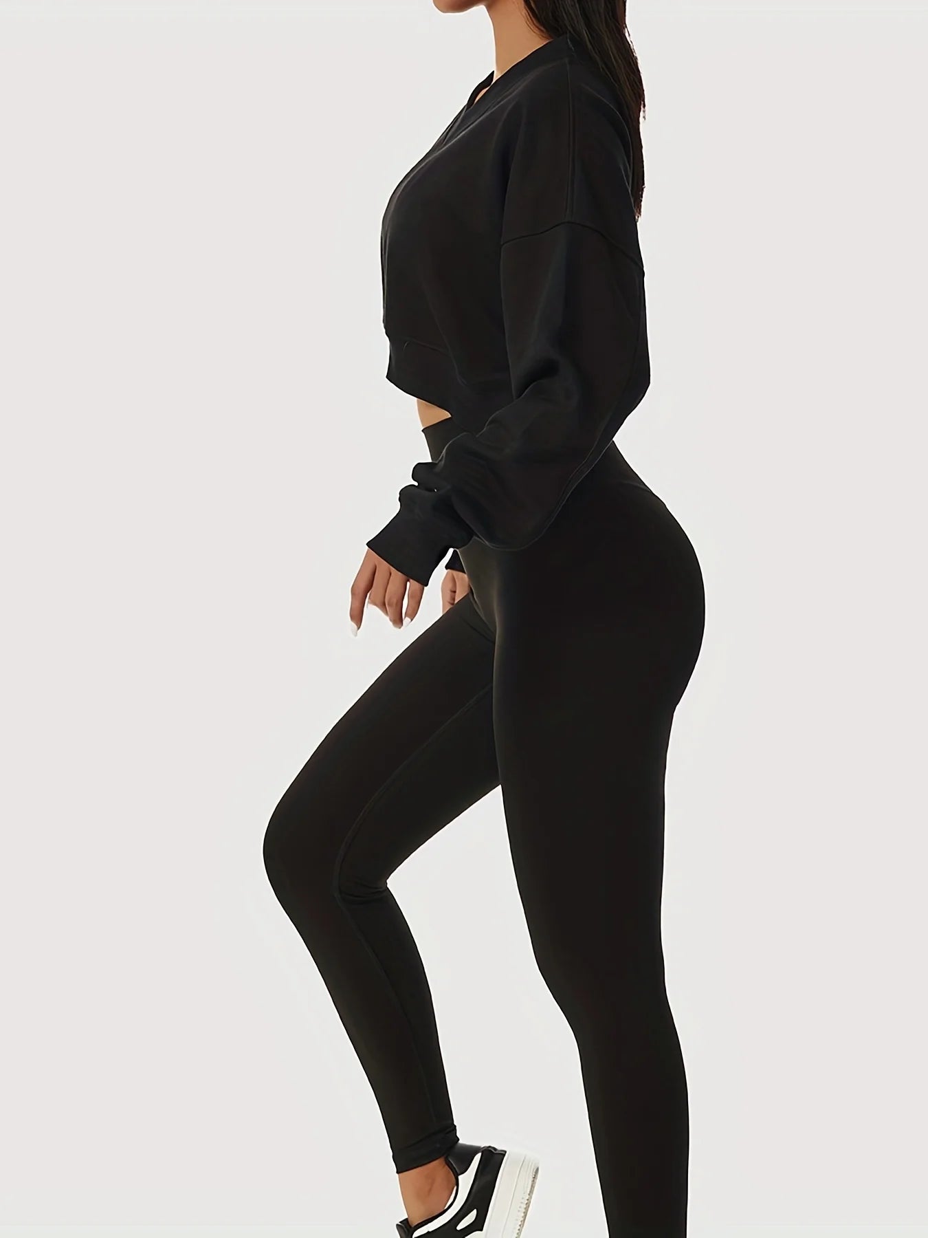 womens solid cropped long sleeve sweatshirts casual v neck pullover sports t shirts tops womens clothing