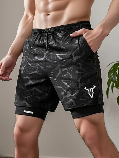 2 in 1 Sports Shorts Men Quick Dry Swim  Short Sweatpants Man Gym Training Fitness Jogging Outdoor Running Sportwear Male