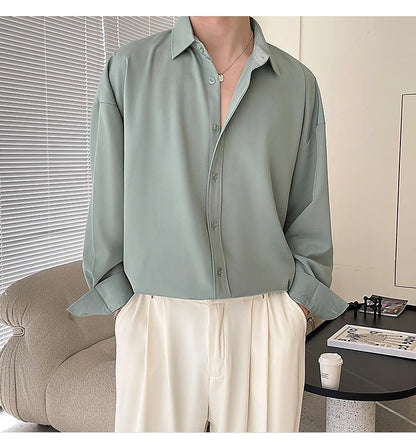 Ice Shirts Shirt Men Fashion Social Mens Dress Shirt Korean Loose Solid Color Long Sleeve Shirts Mens Casual Shirts M-2XL
