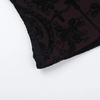 Mall Gothic Spaghetti Strap Tanks Top Hot Sexy V-neck Lace Patchwork Camisole Basic Slim Vests Summer Techwear Women