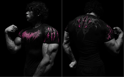 Breathedivinity Men's T-shirt - American Dark Style, Fitness and Sports Wear, Quick-Drying, Breathable, Compression Short Sleeve