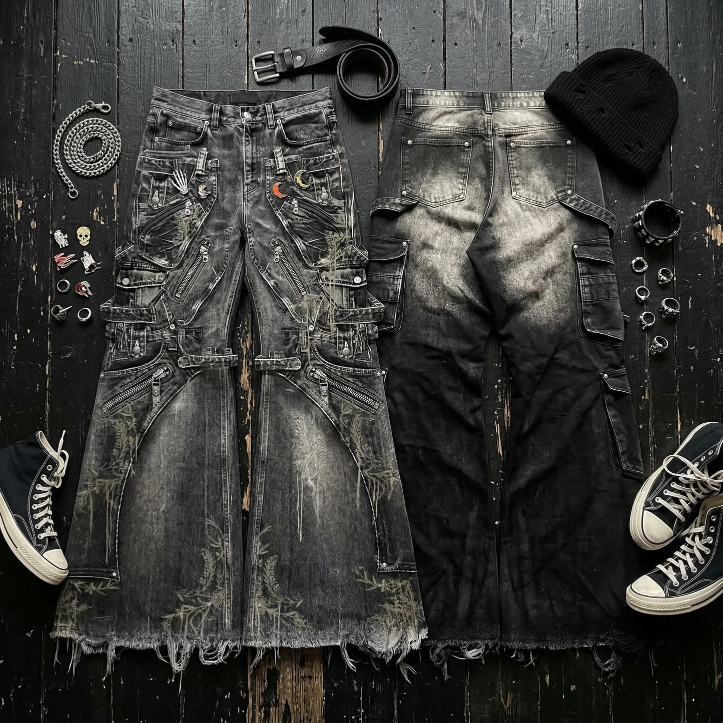 Women's Y2K Gothic Rivet Wide-Leg Baggy Jeans