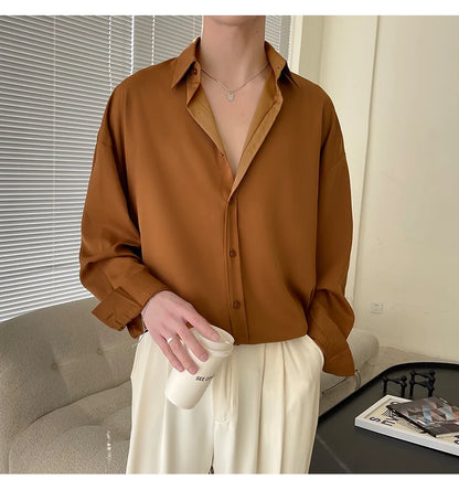 Ice Shirts Shirt Men Fashion Social Mens Dress Shirt Korean Loose Solid Color Long Sleeve Shirts Mens Casual Shirts M-2XL