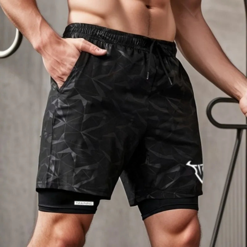 2 in 1 Sports Shorts Men Quick Dry Swim  Short Sweatpants Man Gym Training Fitness Jogging Outdoor Running Sportwear Male