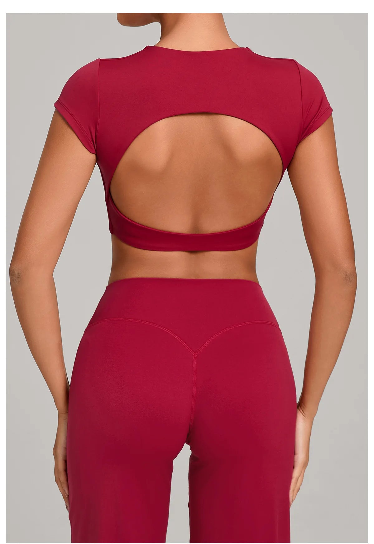 Hollow Backless Short Sleeve Sporty Slim T-shirt Women Crop Top Breathable Quick Dry Gym Workout Top Sport Shirt Fitness Clothes
