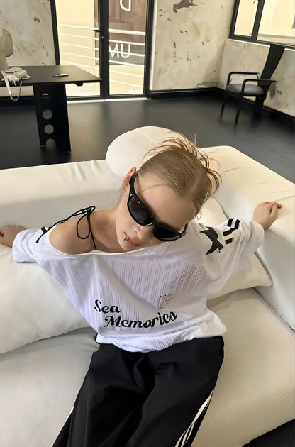 Spring and winter new American oblique shoulder long sleeve printed letter hoodie loose casual spice girls shirt T-shirt women