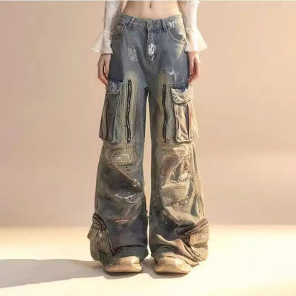Women's Y2K Gothic Multi-Pocket Wide-Leg Jeans