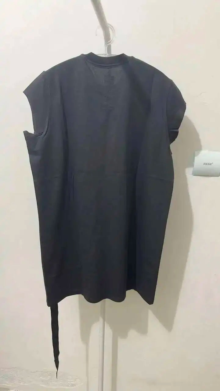 HKSH Summer New Men's Tide Dark Cotton T-shirt Classic Large Size Loose Ragged Edge Solid Color Tank Tops Chic Punk Vest HK2022