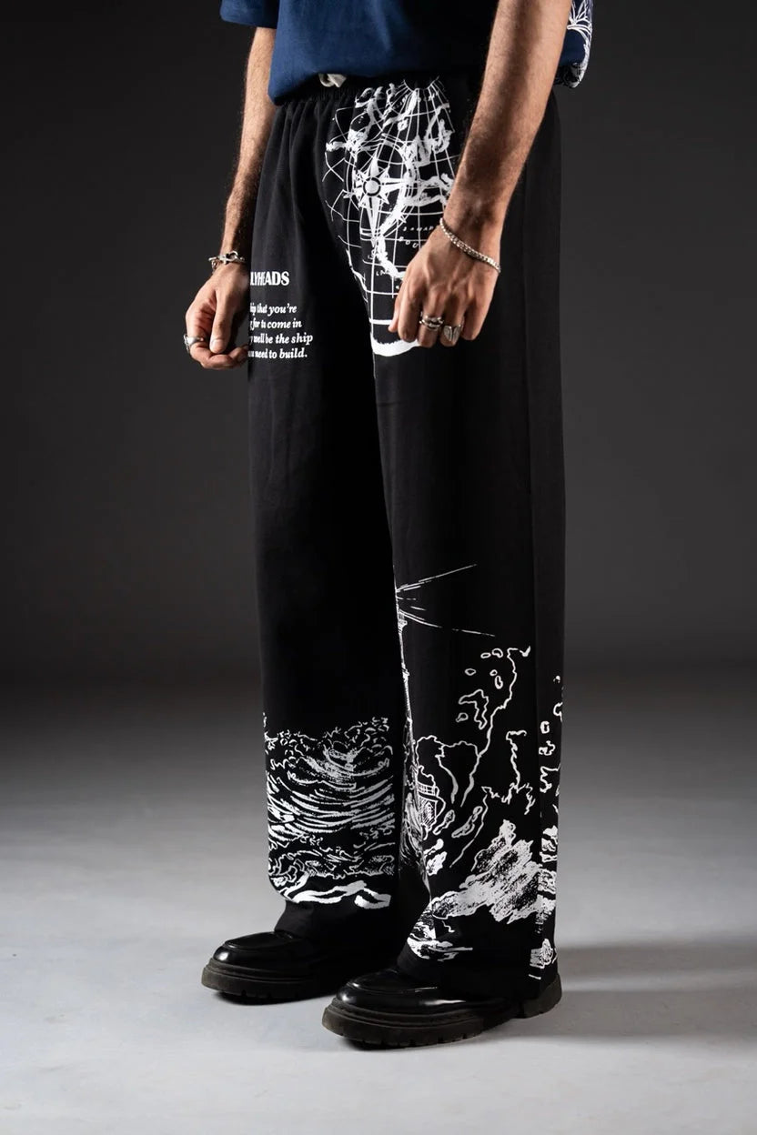 White Skull Gothic Casual Pants Mens American Retro Punk Dark Jogging Pants Harajuku Trend Sweatpants