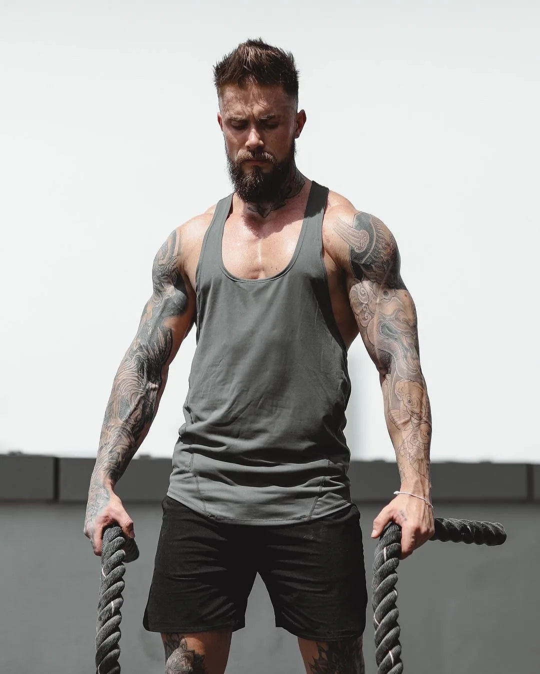 Men’s Gym Stringer Tank Top – Muscle Fit Sleeveless Workout Shirt, Deep Scoop Neck Racerback for Bodybuilding & Training
