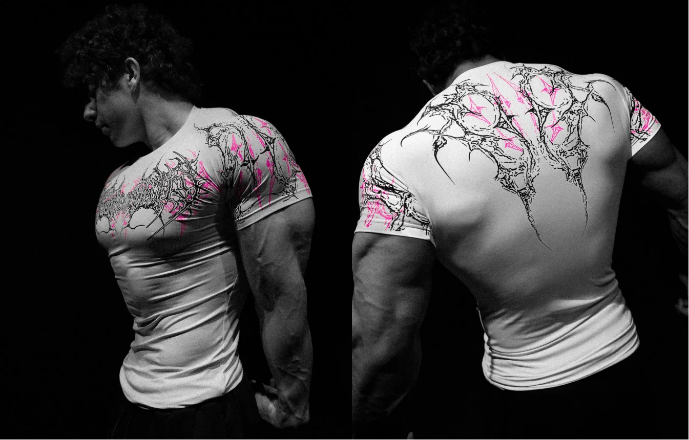 Breathedivinity Men's T-shirt - American Dark Style, Fitness and Sports Wear, Quick-Drying, Breathable, Compression Short Sleeve