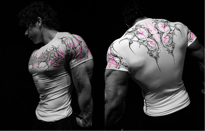 Breathedivinity Men's T-shirt - American Dark Style, Fitness and Sports Wear, Quick-Drying, Breathable, Compression Short Sleeve
