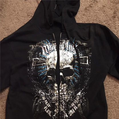 Hoodie Kawaii Y2k Anime Cartoon Goth Zip Up Hoodie Woman Harajuku Streetwear Loose Long Sleeve Sweatshirts Femme Sweatshirts