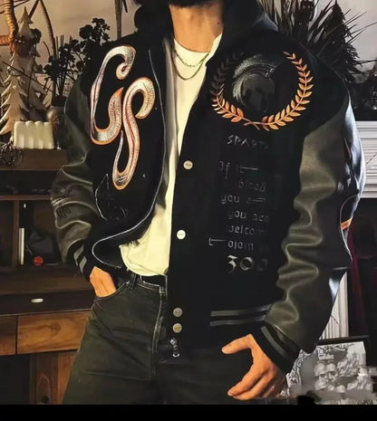 Embroidery Baseball Bomber Jacket Men Spring Autumn Varsity Jacket Spliced Leather Sleeves Streewear Baseball Coats Men Clothes