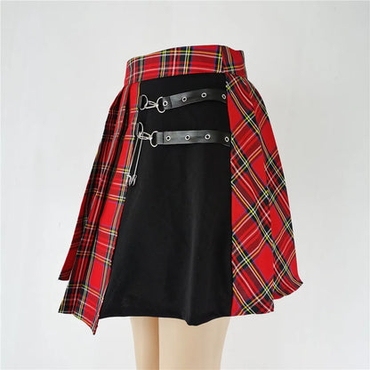 Women's Pink Plaid Gothic Mini Skirt