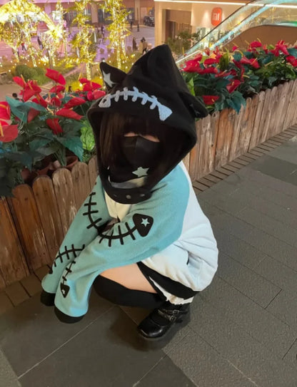 Japanese Cat Ear Fish Bone Hoodie Women Subculture Vintage Y2k Harajuku Punk Oversized Sweet Cardigan Zipper Sweatshirts